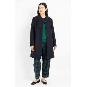 Allegra K Women’s Navy Blue Coat Large Button Front Minimalist Long Jacket